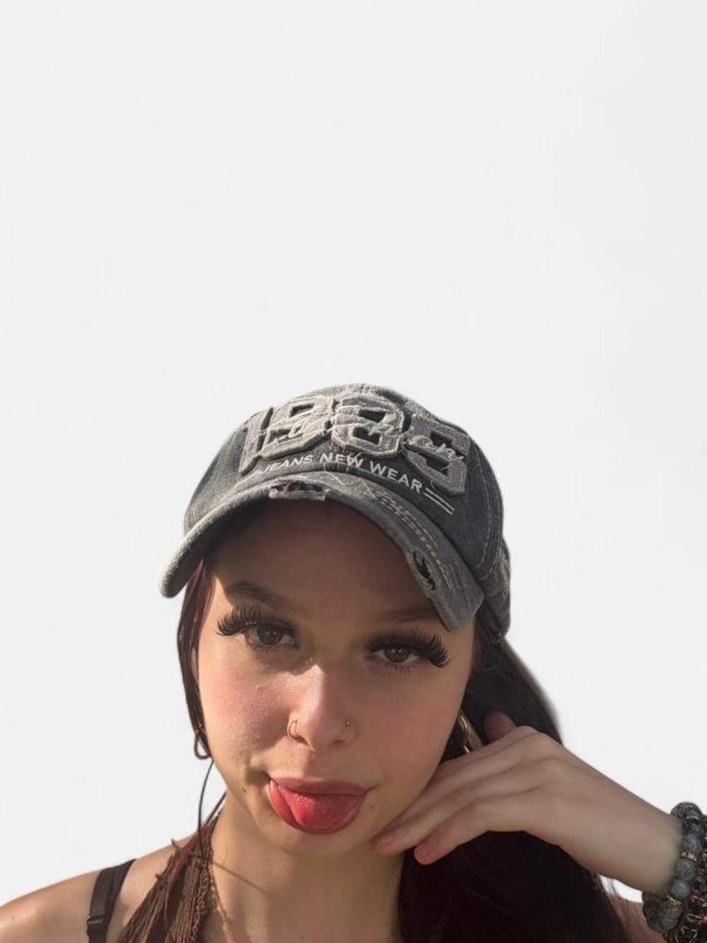 Vintage Y2K 1985 "Favorite Jeans" Distressed Denim Trucker Hat